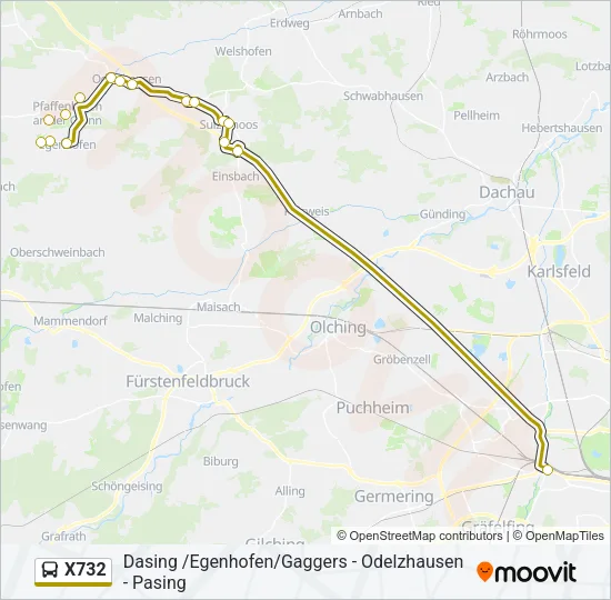 Автобус X732: карта маршрута
