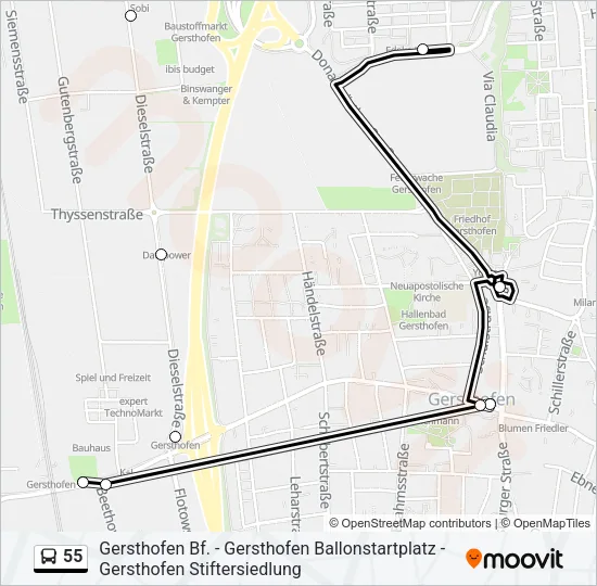 55 Bus Line Map