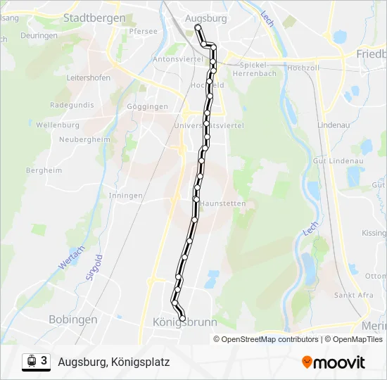 Трамвай 3: карта маршрута