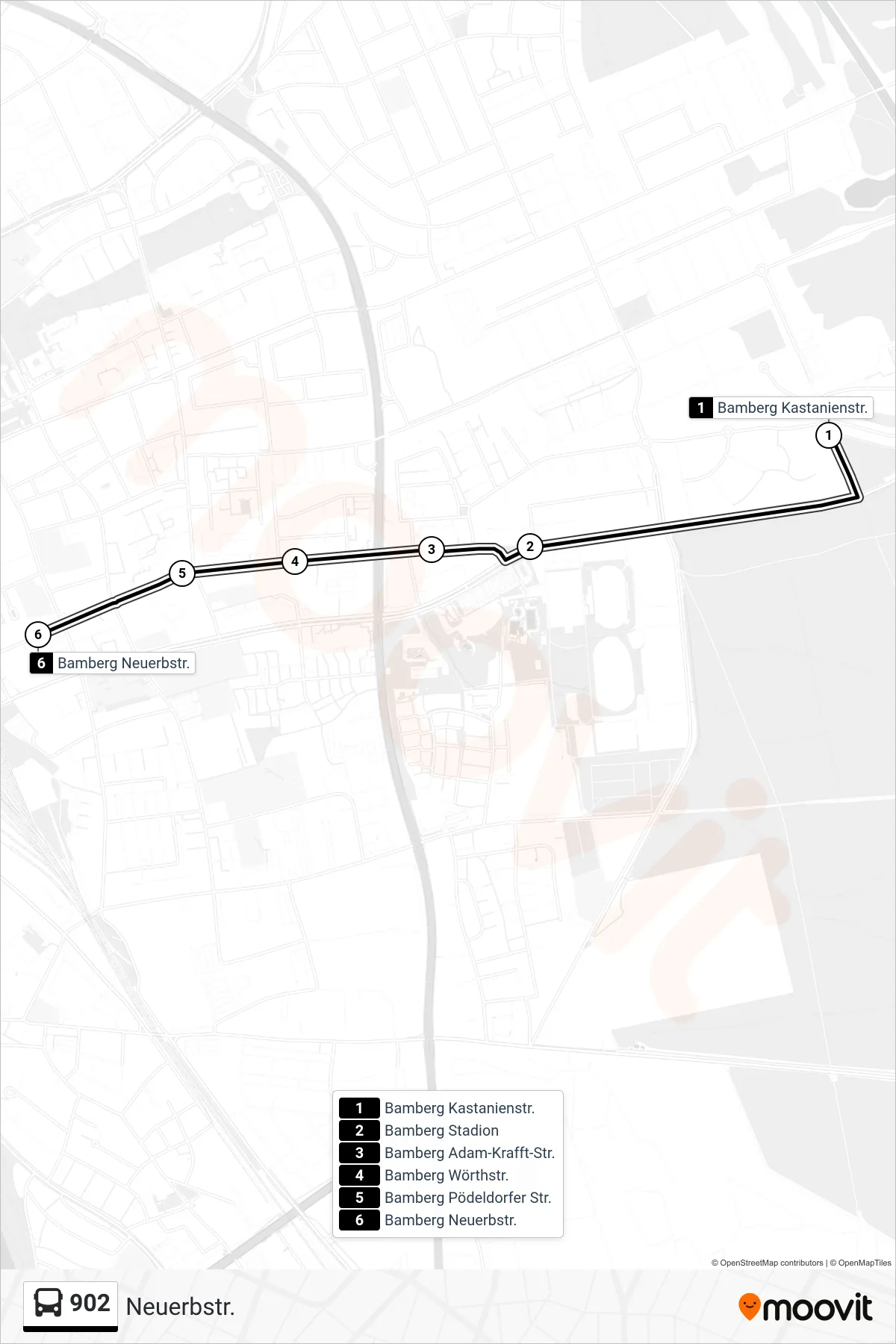 902 bus Line (Neuerbstr.) route and stops on a map