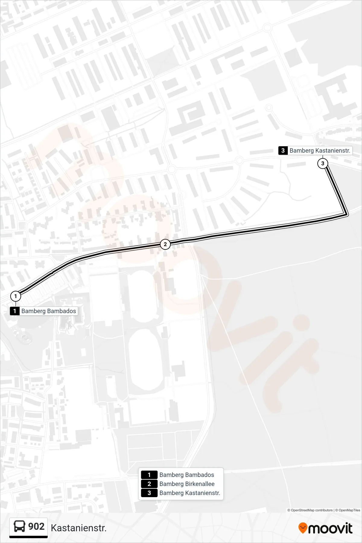 Linie 902 (Bus) Richtung Kastanienstr.: Route und Haltestellen auf der Karte