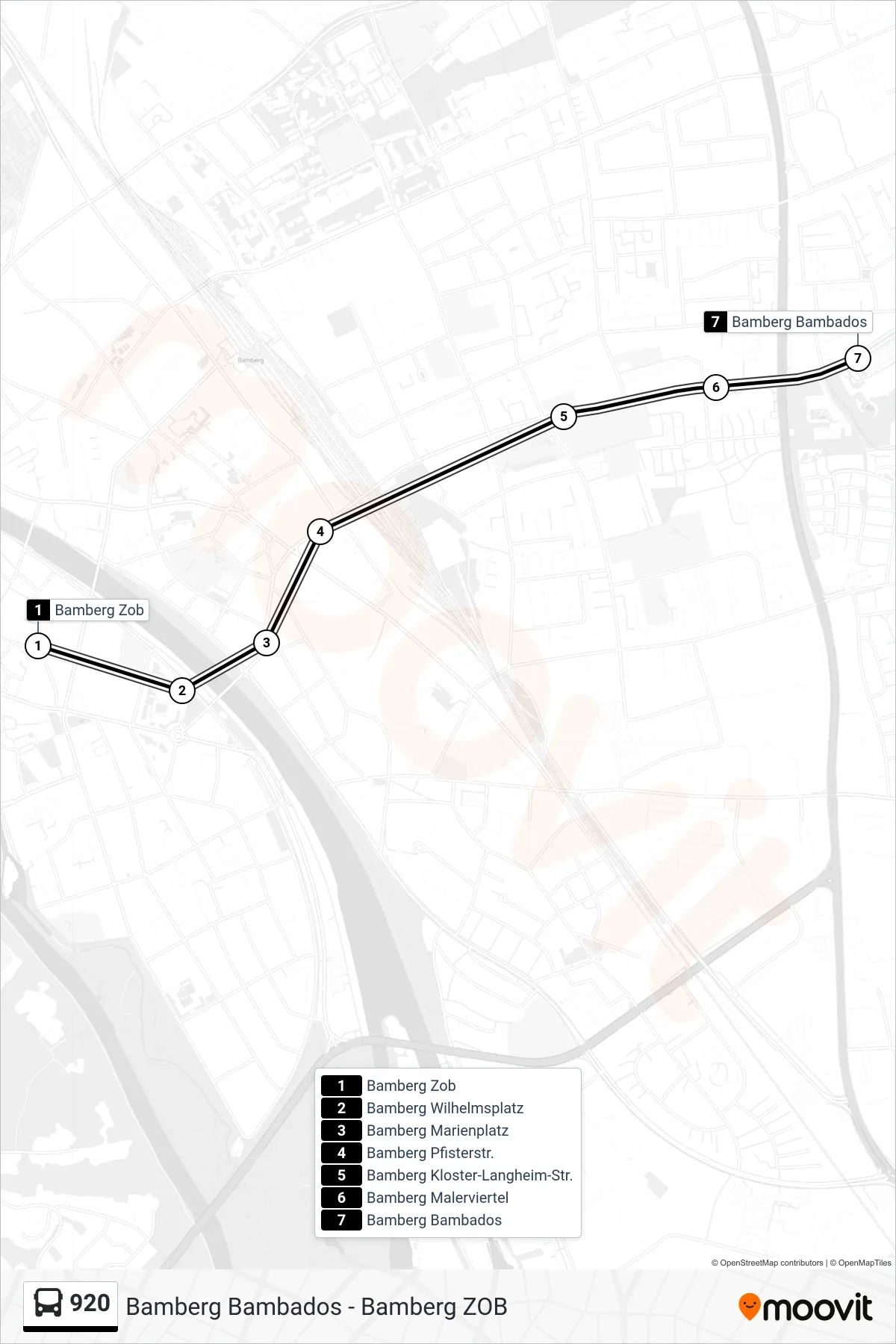 Linie 920 (Bus) Richtung Bamberg Bambados: Route und Haltestellen auf der Karte