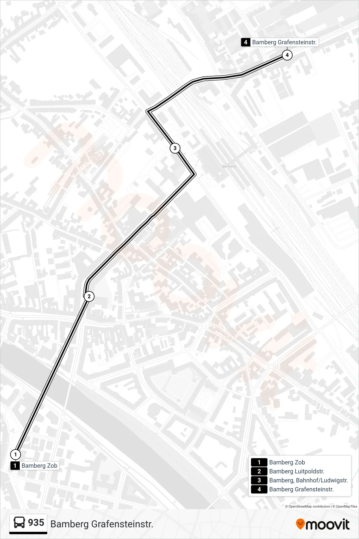 935 bus Line (Bamberg Grafensteinstr.) route and stops on a map