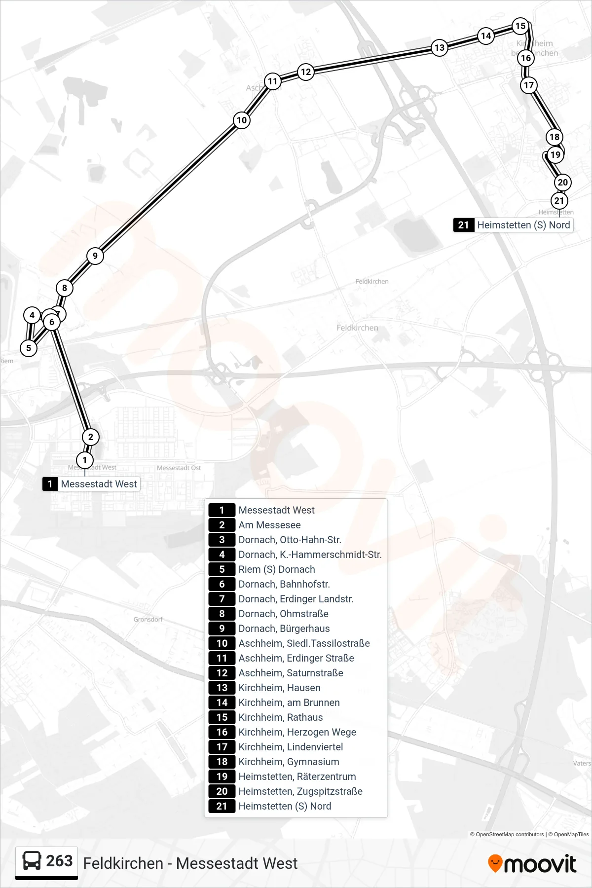 Linie 263 (Bus) Richtung Heimstetten (S) Nord: Route und Haltestellen auf der Karte