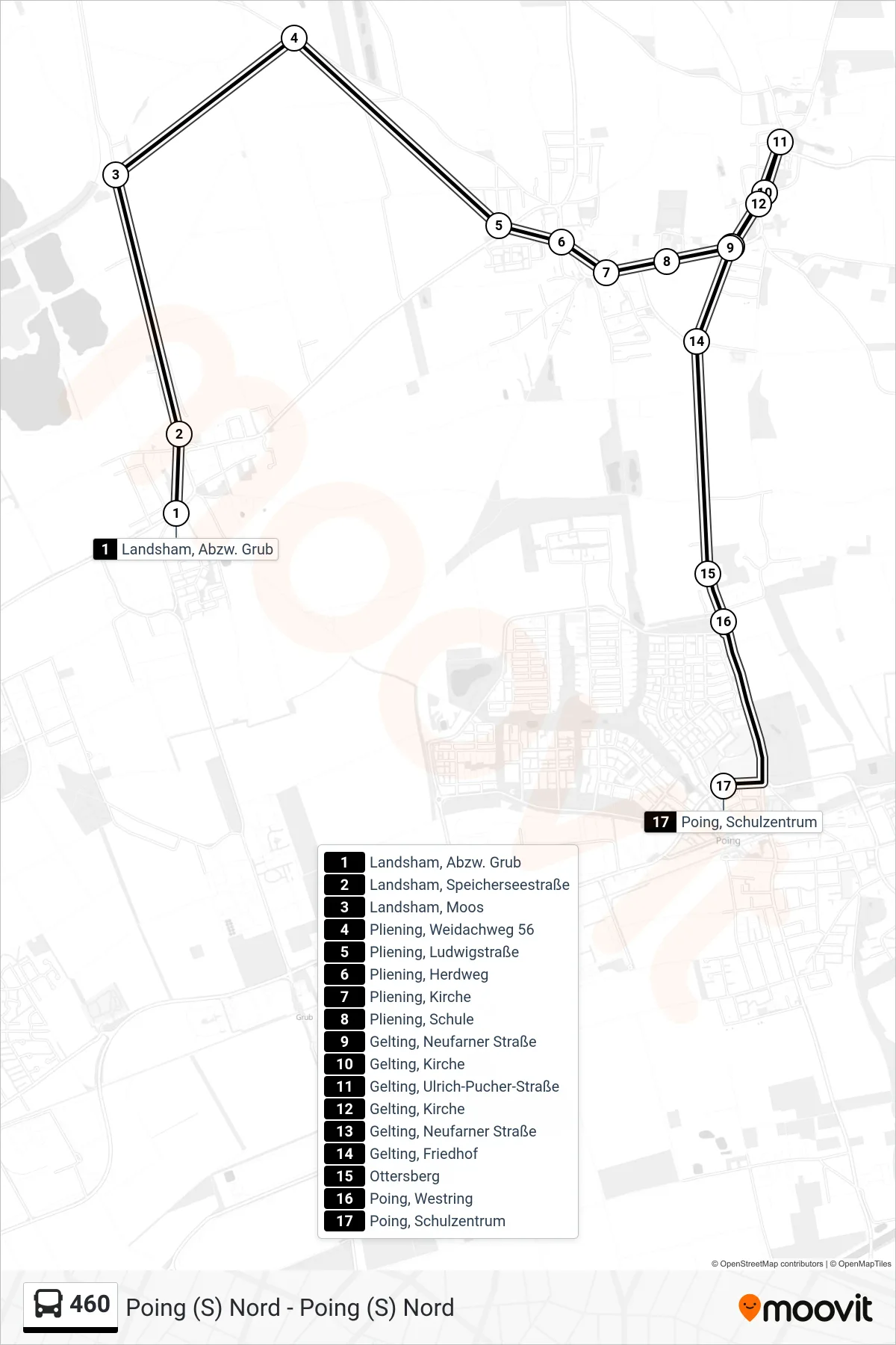 Linie 460 (Bus) Richtung Poing, Schulzentrum: Route und Haltestellen auf der Karte
