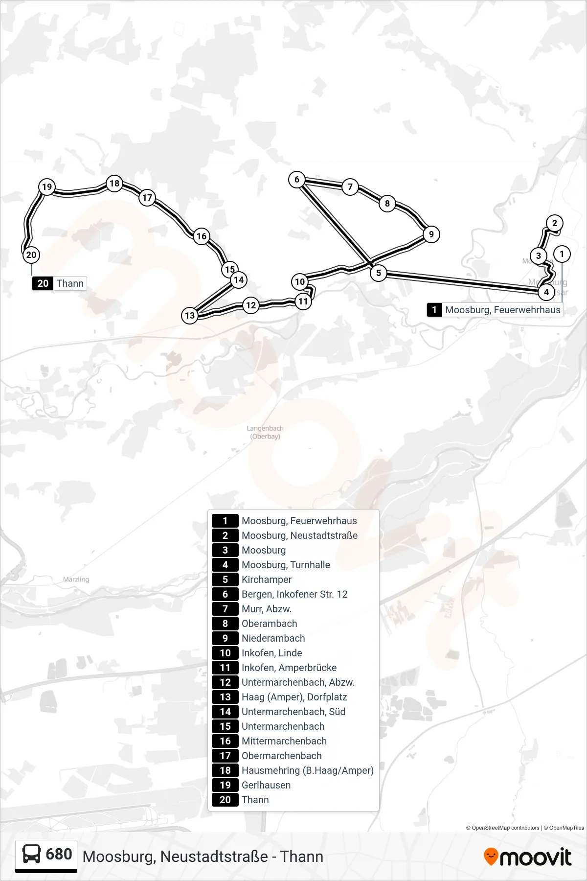680 bus Line (Thann) route and stops on a map