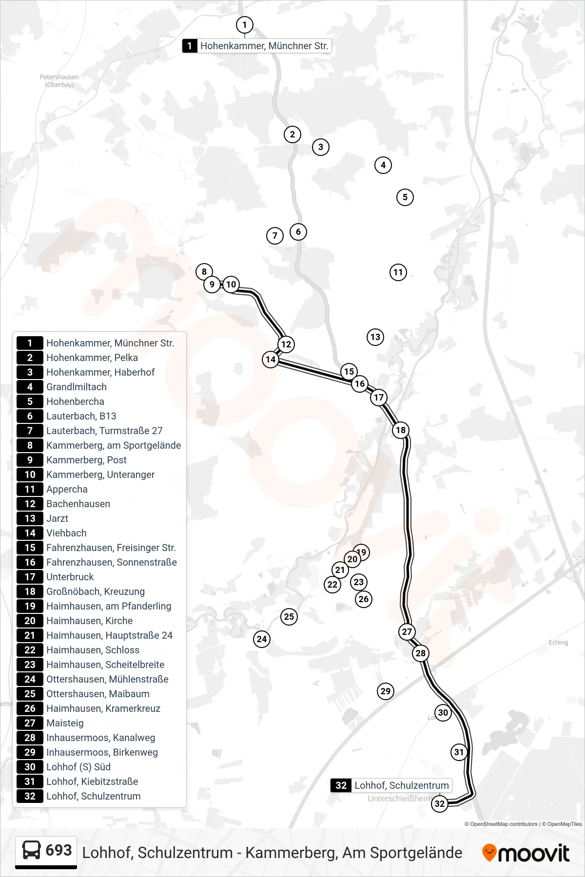 Linie 693 (Bus) Richtung Lohhof, Schulzentrum: Route und Haltestellen auf der Karte