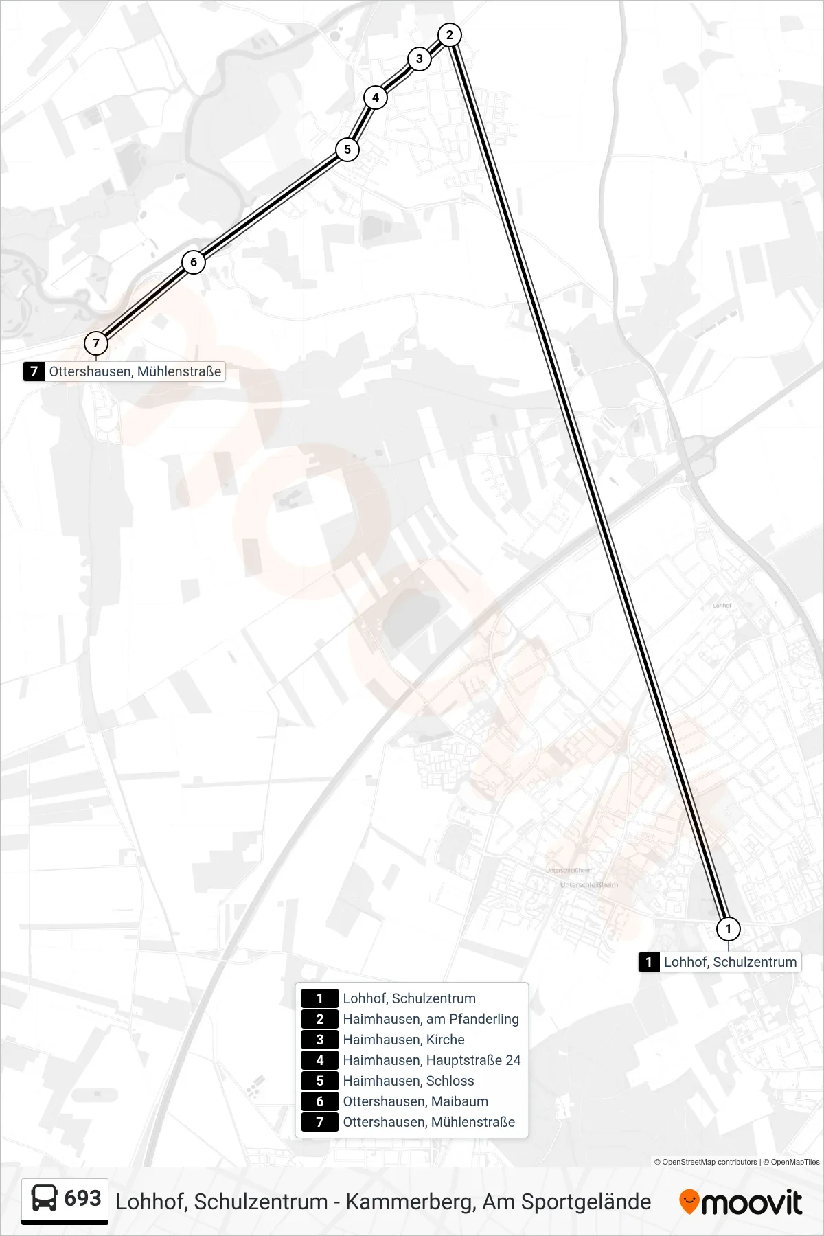Linie 693 (Bus) Richtung Ottershausen, Mühlenstraße: Route und Haltestellen auf der Karte