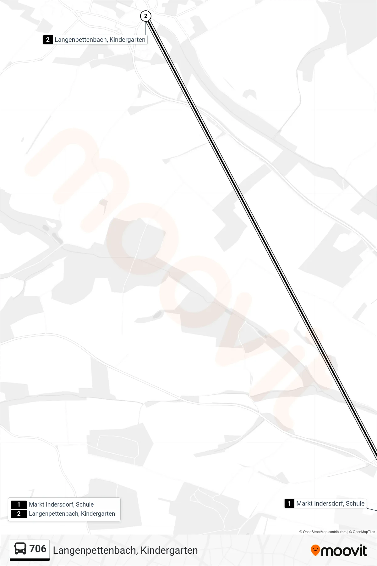 706 bus Line (Langenpettenbach, Kindergarten) route and stops on a map
