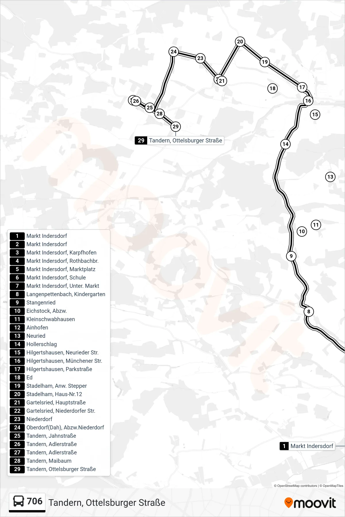 Linie 706 (Bus) Richtung Tandern, Ottelsburger Straße: Route und Haltestellen auf der Karte