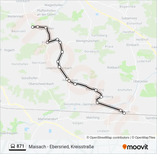 Автобус 871: карта маршрута
