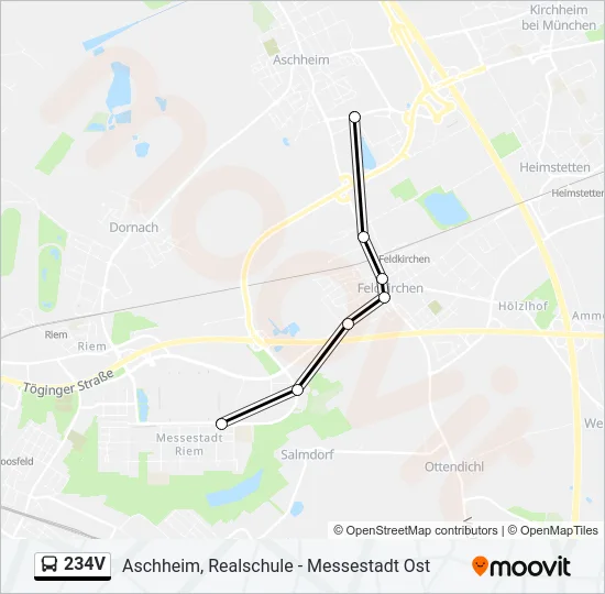 Автобус 234V: карта маршрута