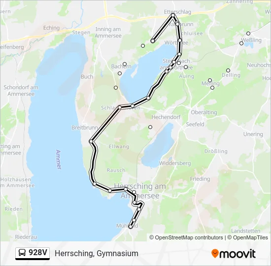 Автобус 928V: карта маршрута