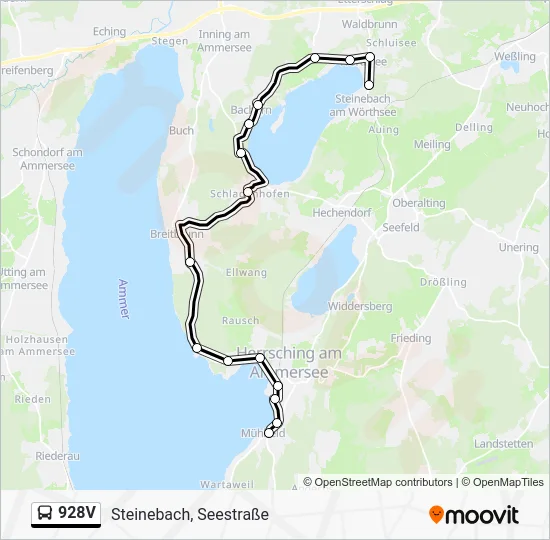 Автобус 928V: карта маршрута