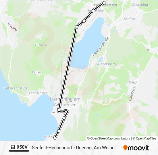 Автобус 950V: карта маршрута