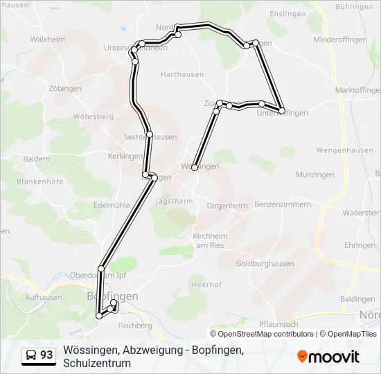 Автобус 93: карта маршрута