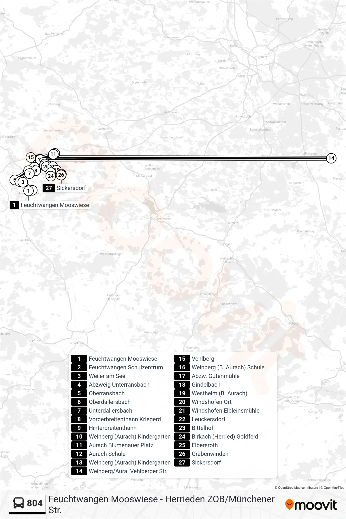804 bus Line (Sickersdorf) route and stops on a map