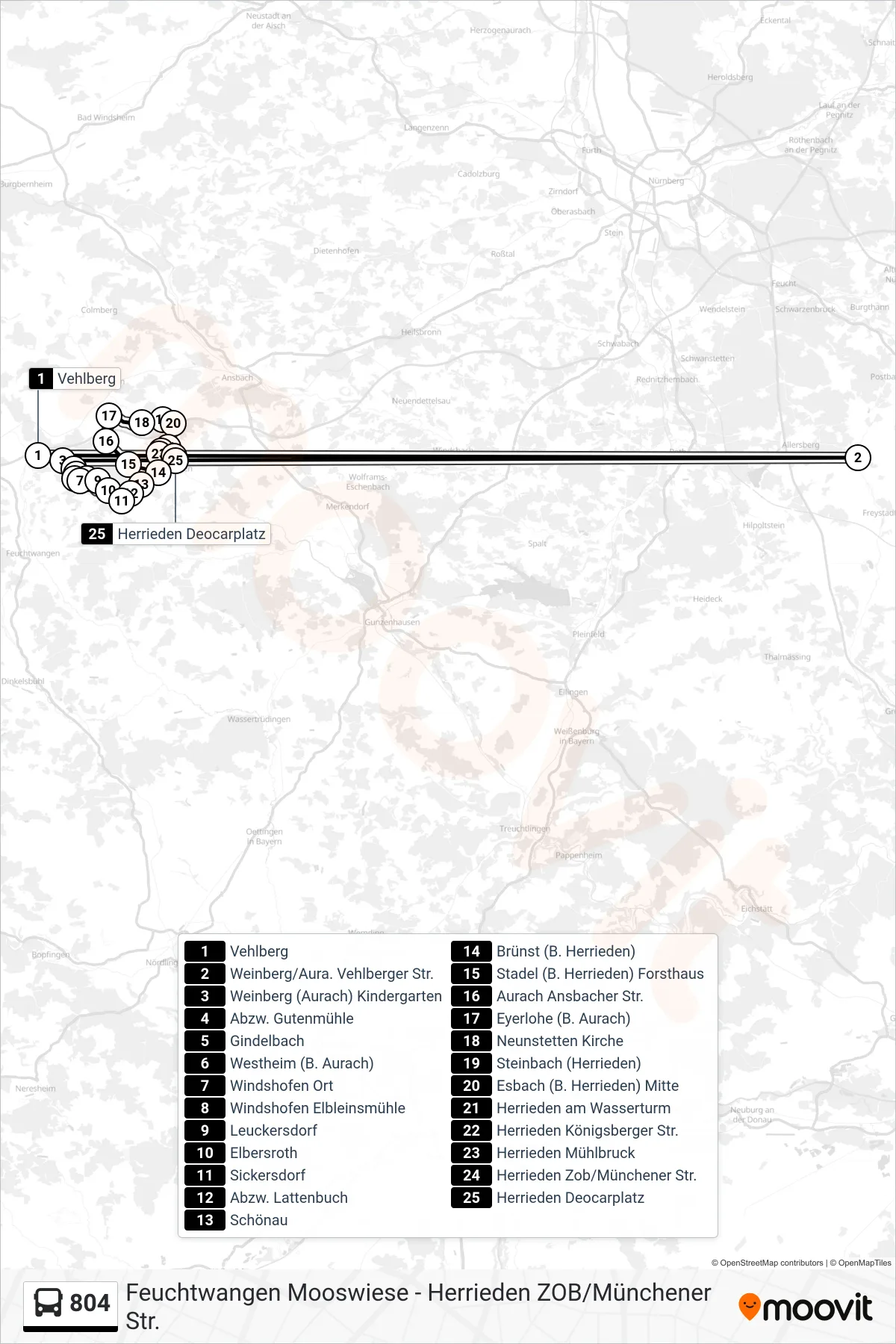 804 bus Line (Herrieden Deocarplatz) route and stops on a map