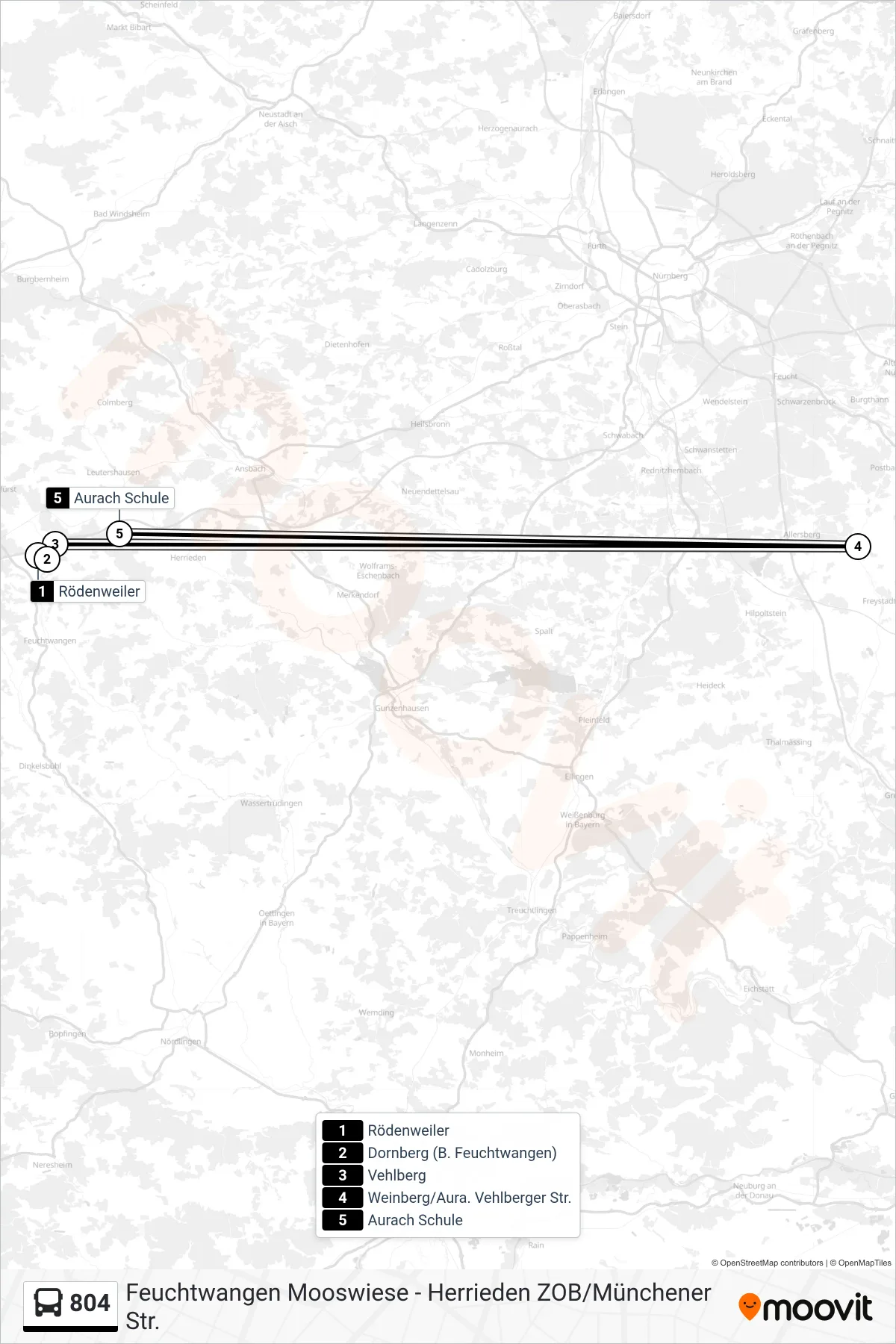 804 bus Line (Aurach Schule) route and stops on a map
