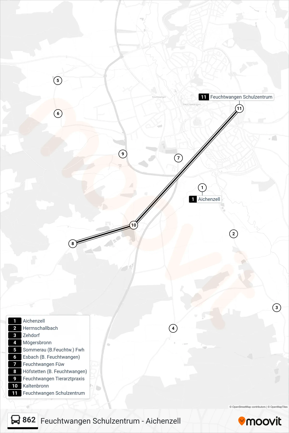 862 bus Line (Feuchtwangen Schulzentrum) route and stops on a map