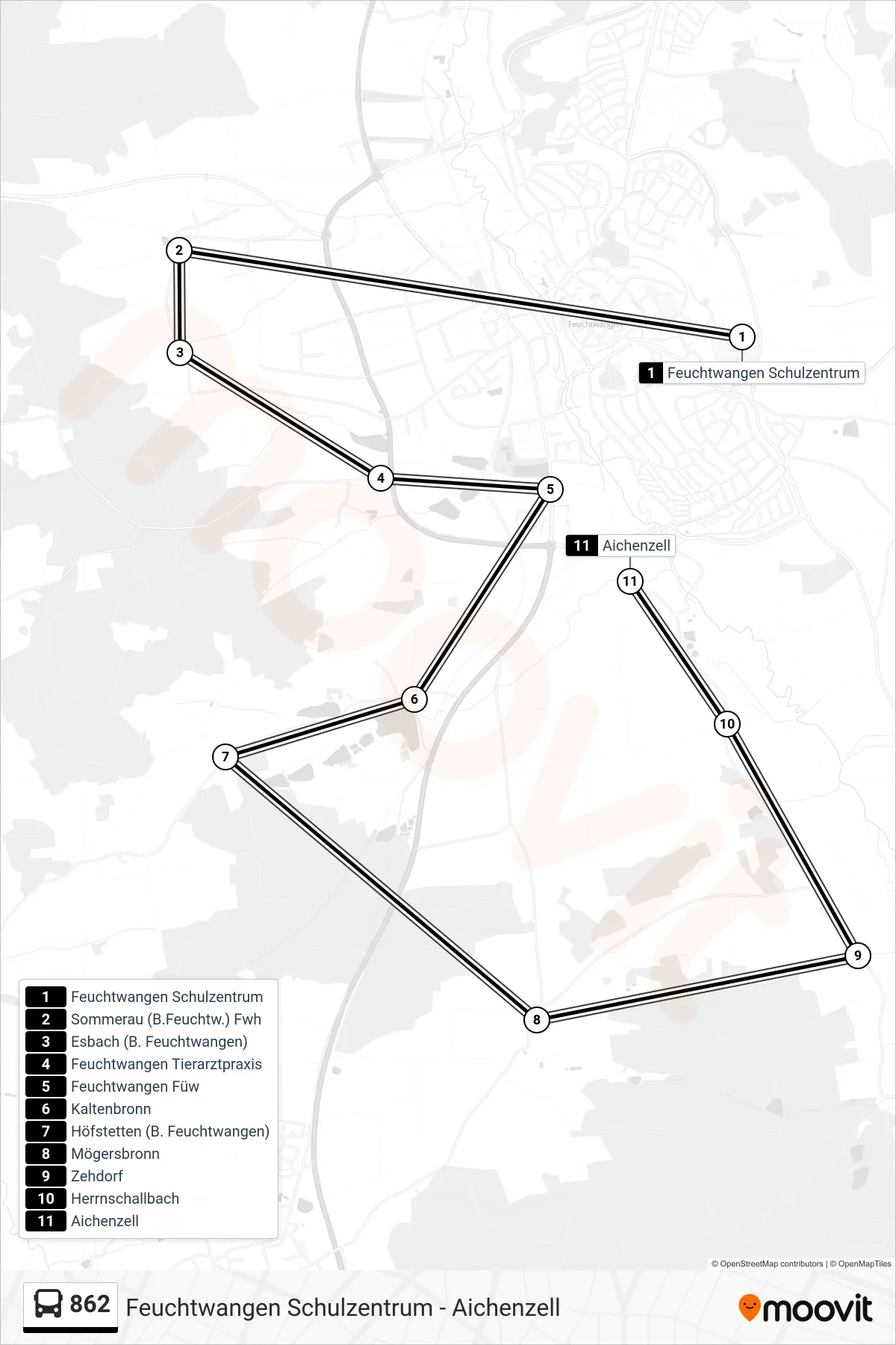 862 bus Line (Aichenzell) route and stops on a map