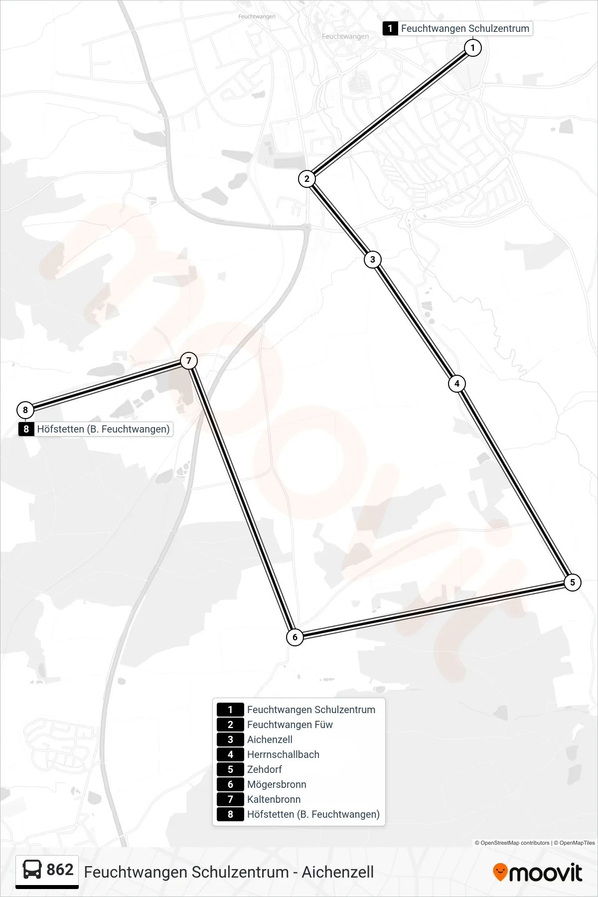 Linie 862 (Bus) Richtung Höfstetten (B. Feuchtwangen): Route und Haltestellen auf der Karte