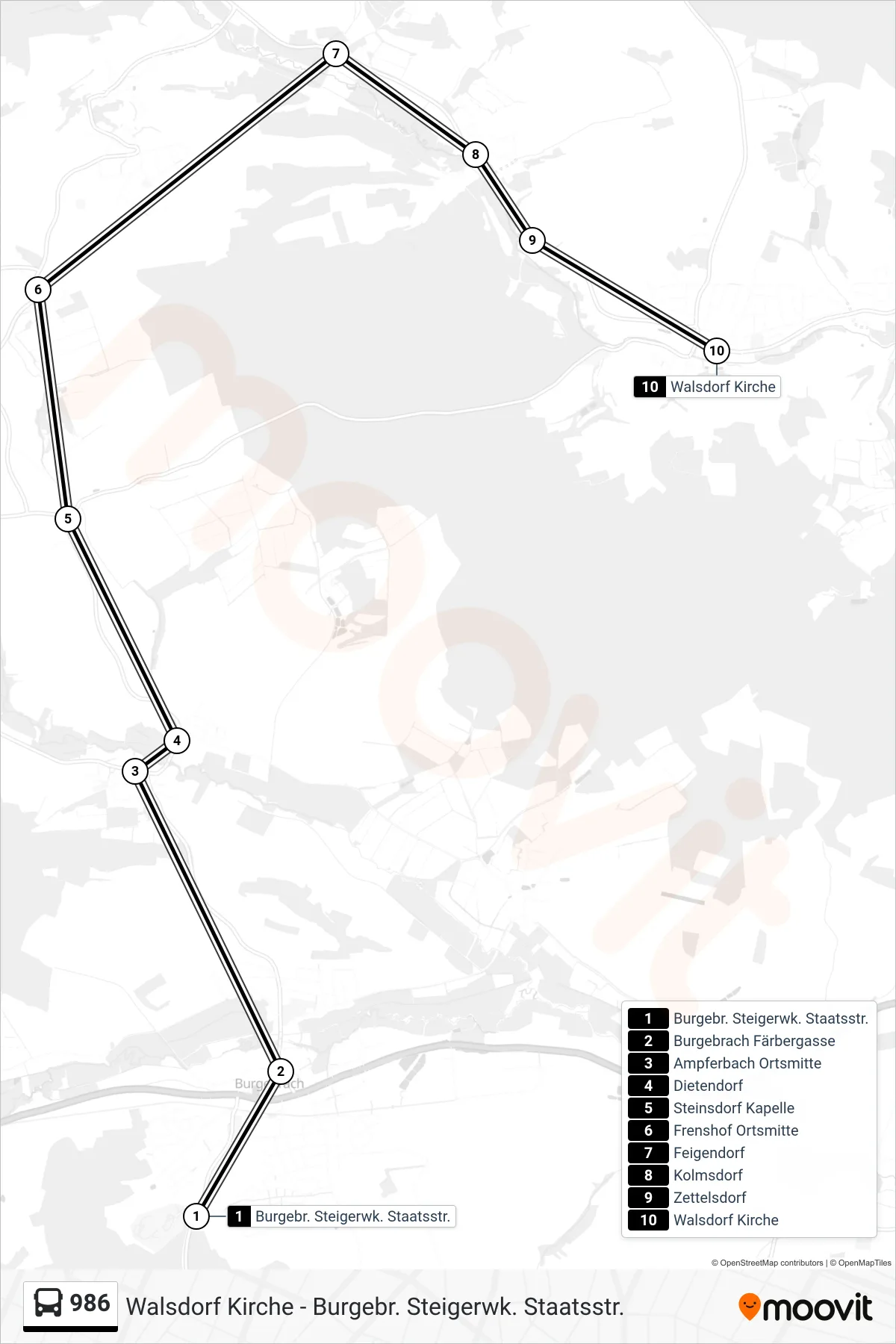 Linie 986 (Bus) Richtung Walsdorf Kirche: Route und Haltestellen auf der Karte