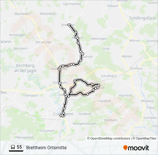 55 Bus Line Map