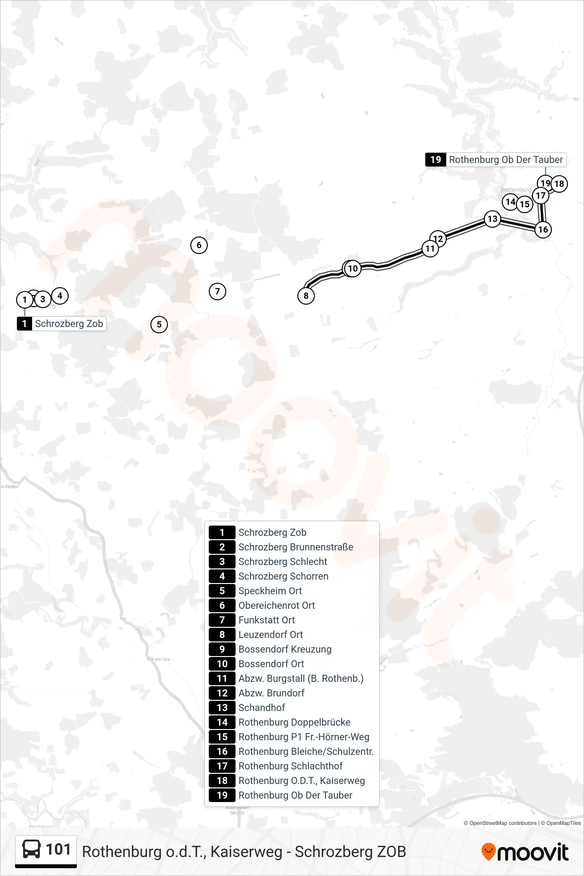 Linie 101 (Bus) Richtung Rothenburg Ob Der Tauber: Route und Haltestellen auf der Karte