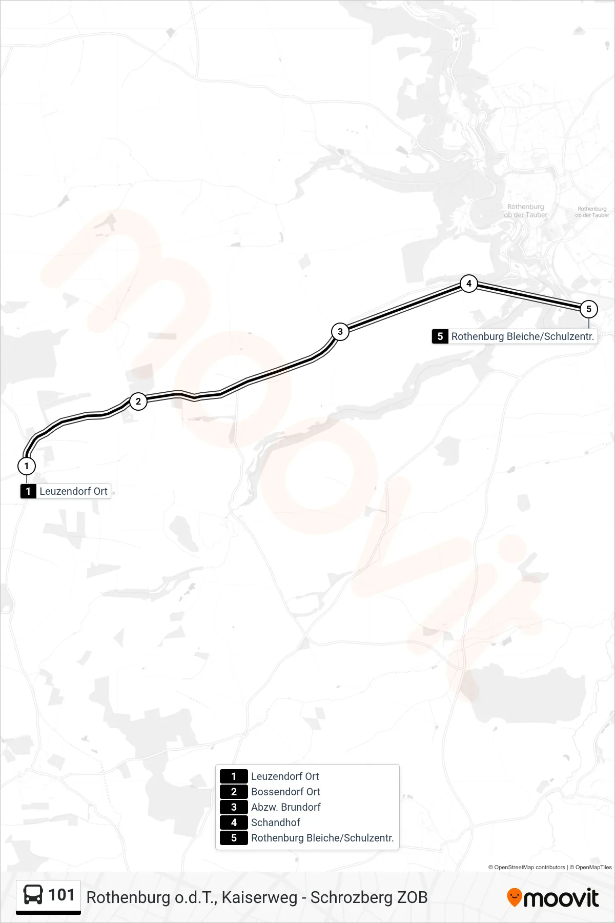 101 bus Line (Rothenburg Bleiche/Schulzentr.) route and stops on a map