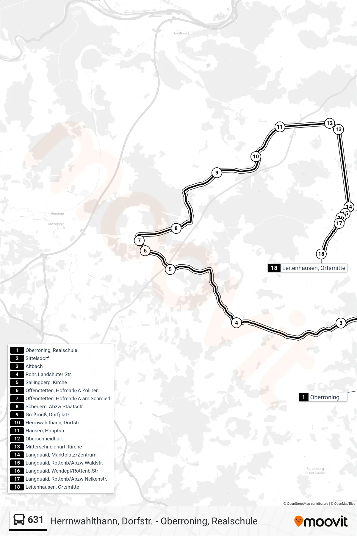 Linie 631 (Bus) Richtung Leitenhausen, Ortsmitte: Route und Haltestellen auf der Karte