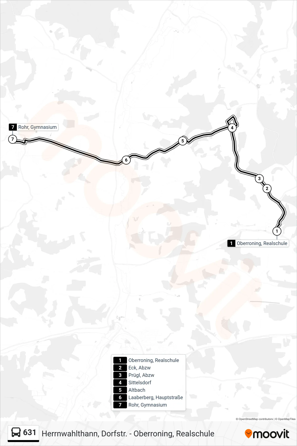 631 bus Line (Rohr, Gymnasium) route and stops on a map