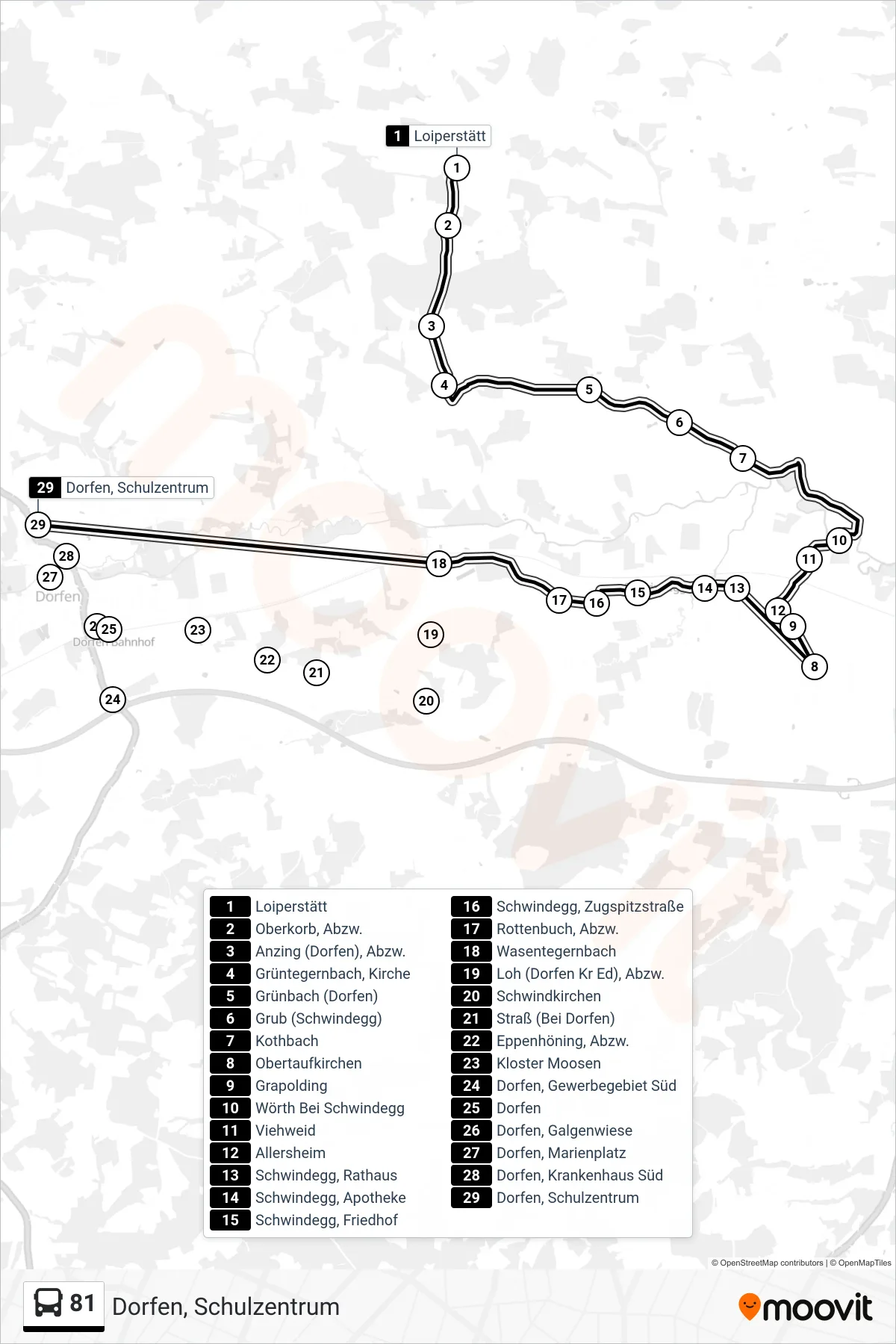 Linie 81 (Bus) Richtung Dorfen, Schulzentrum: Route und Haltestellen auf der Karte