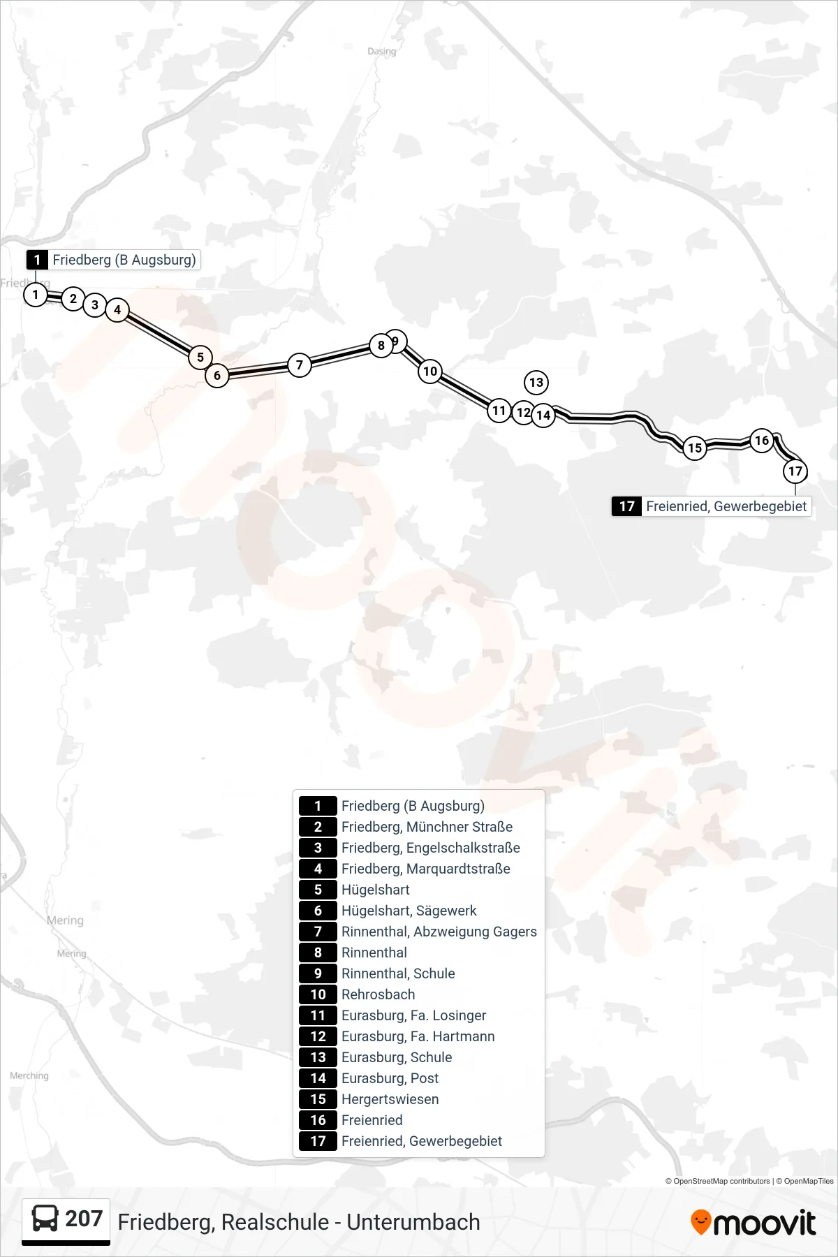 Linie 207 (Bus) Richtung Freienried, Gewerbegebiet: Route und Haltestellen auf der Karte