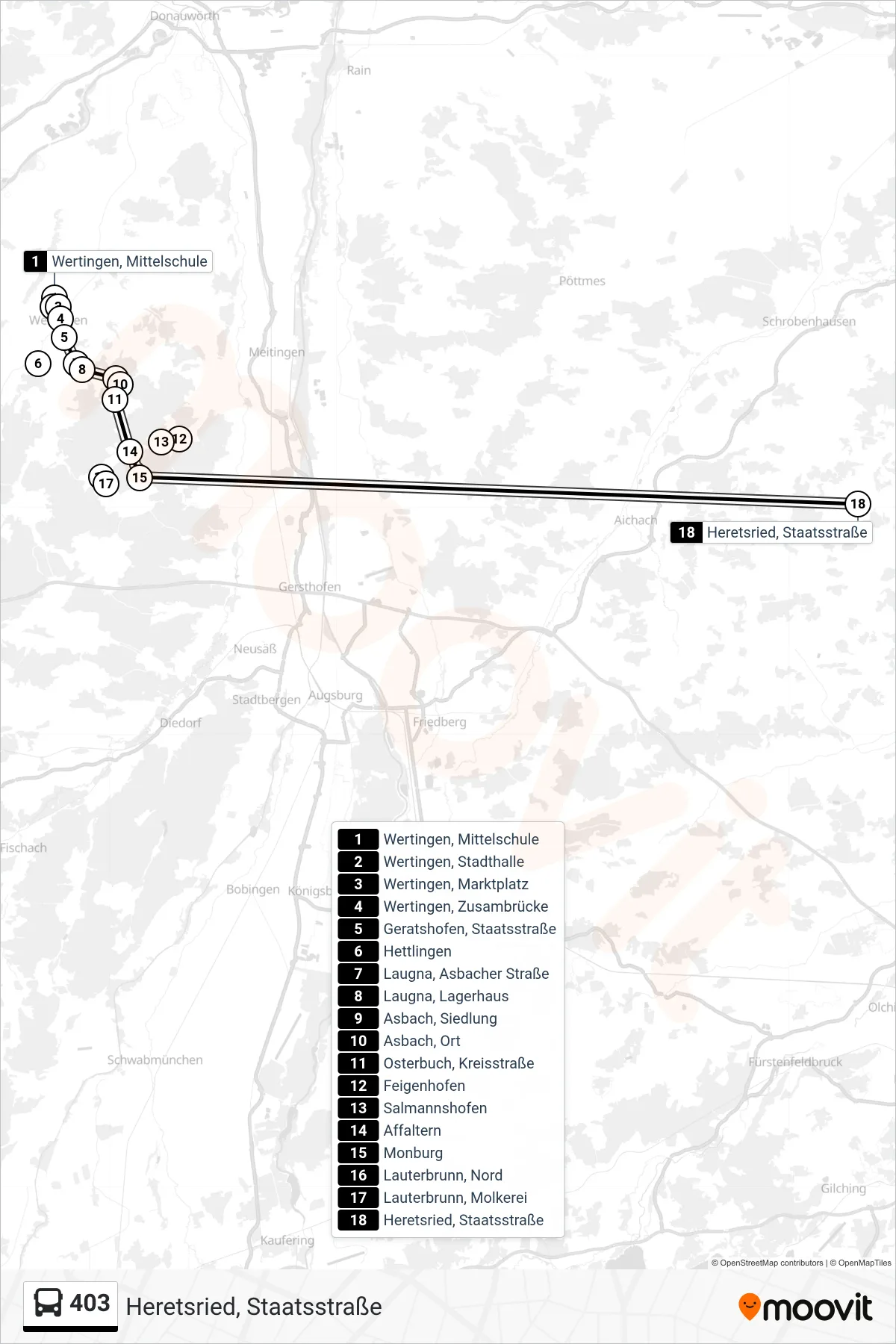 403 bus Line (Heretsried, Staatsstraße) route and stops on a map
