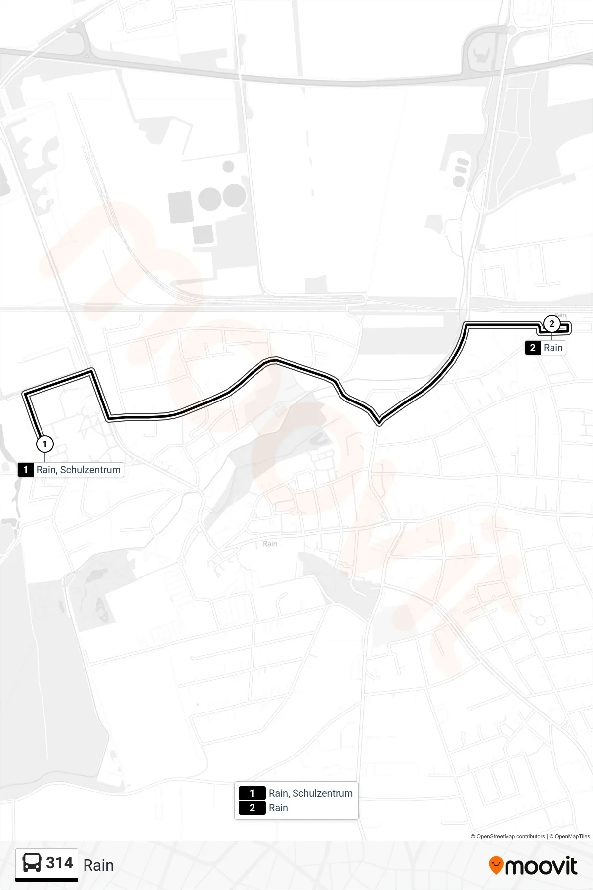 Linie 314 (Bus) Richtung Rain: Route und Haltestellen auf der Karte