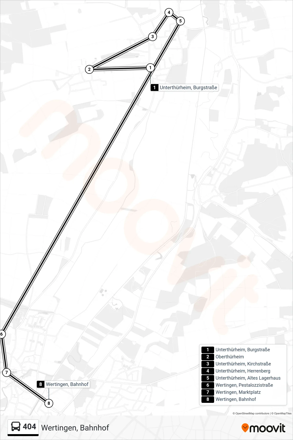 404 bus Line (Wertingen, Bahnhof) route and stops on a map