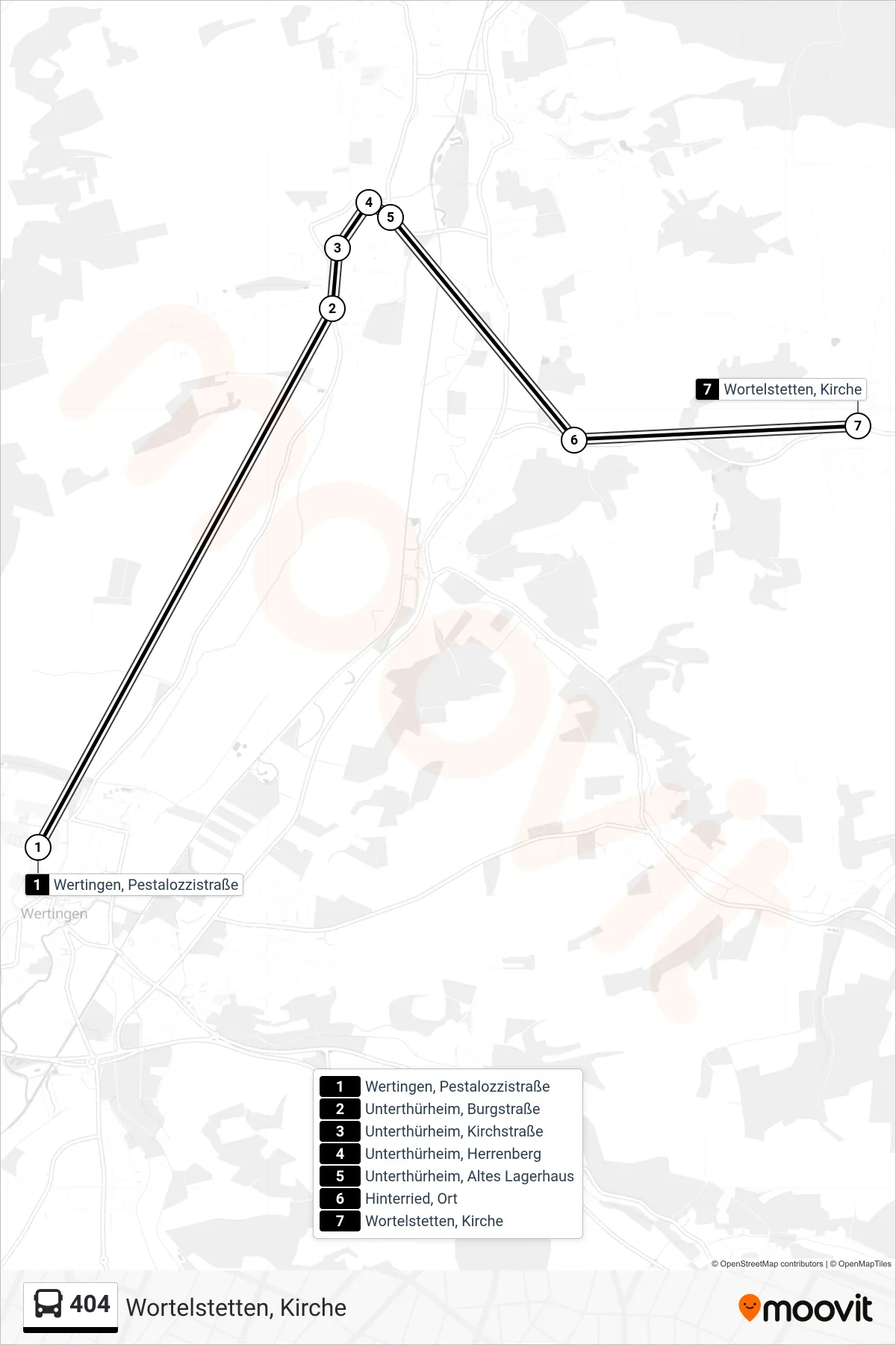 Linie 404 (Bus) Richtung Wortelstetten, Kirche: Route und Haltestellen auf der Karte