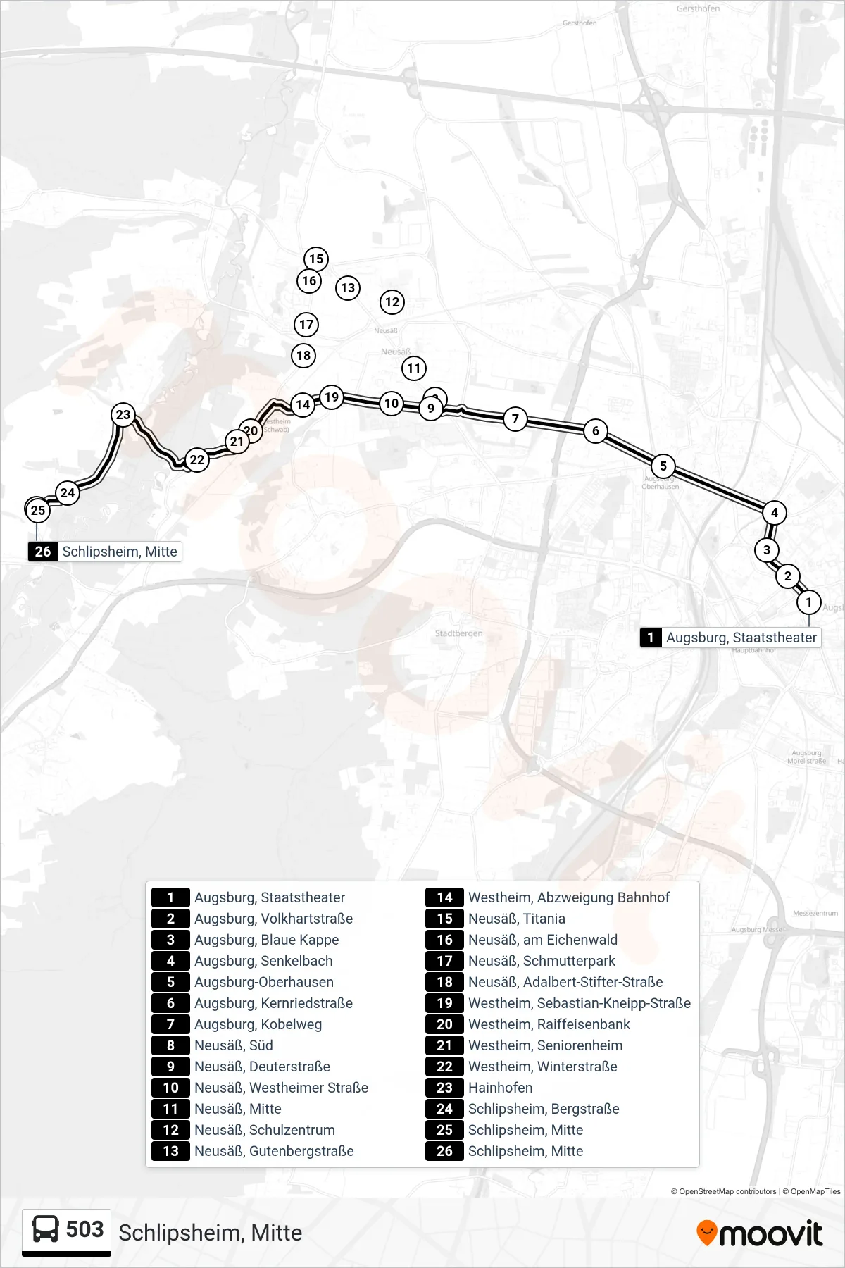 503 bus Line (Schlipsheim, Mitte) route and stops on a map