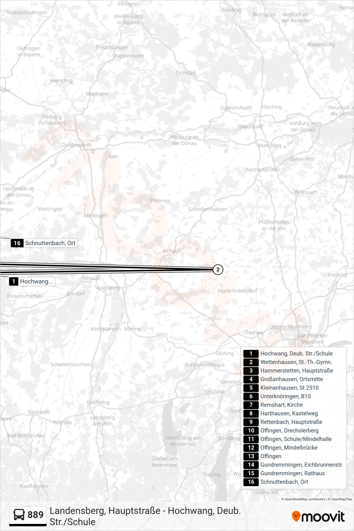 889 bus Line (Schnuttenbach, Ort) route and stops on a map