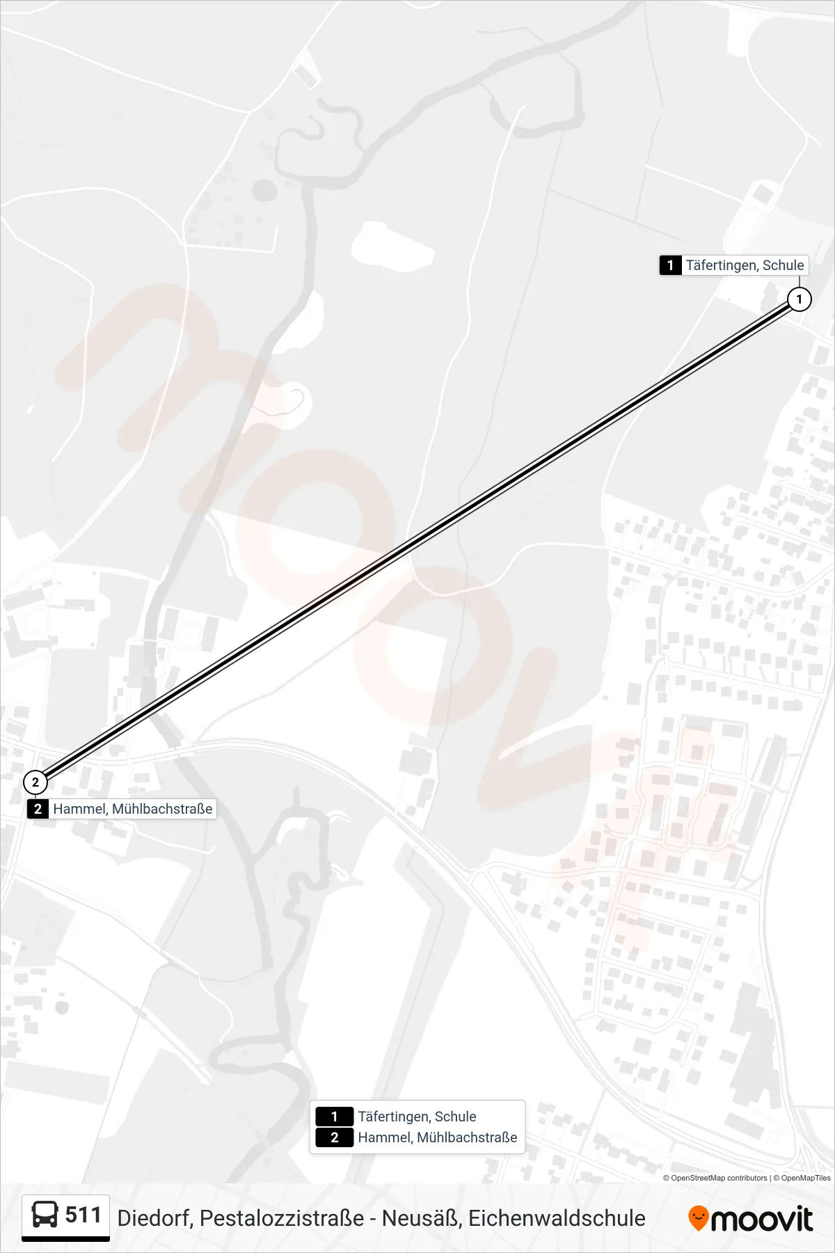 511 bus Line (Hammel Mühlbachstraße) route and stops on a map