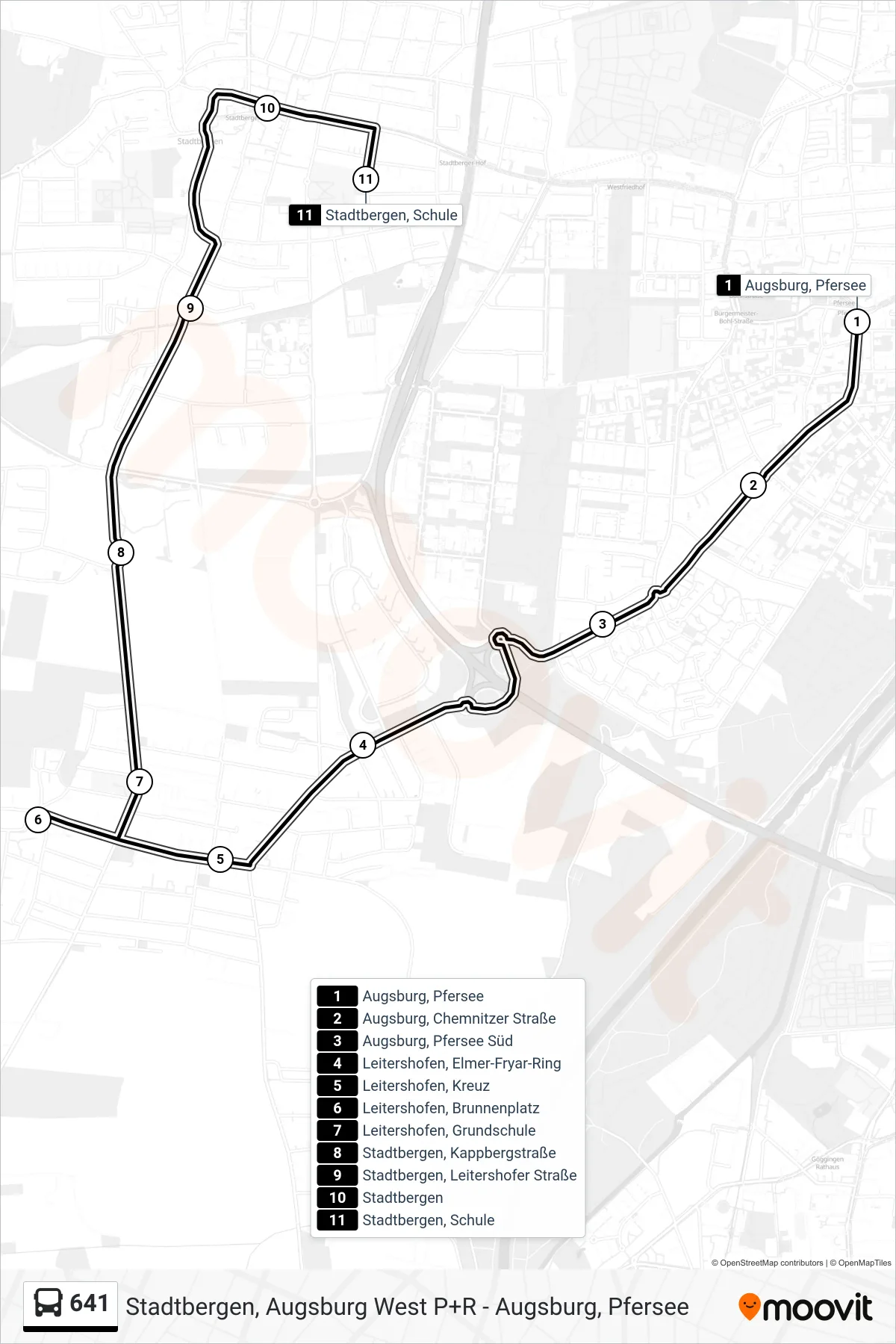 Linie 641 (Bus) Richtung Stadtbergen Schule: Route und Haltestellen auf der Karte