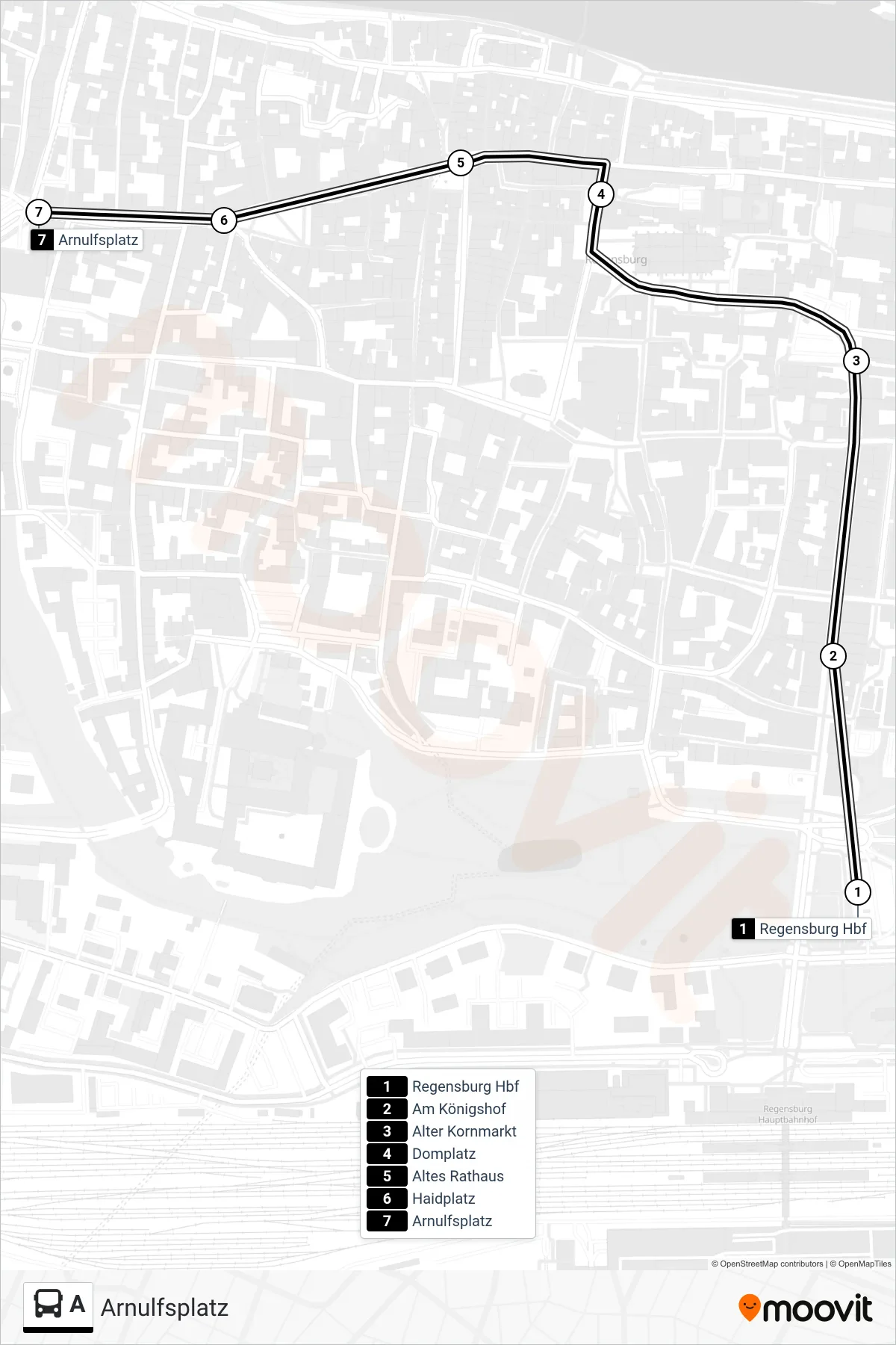 A bus Line (Arnulfsplatz) route and stops on a map