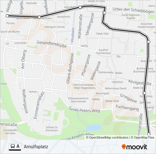 Автобус A: карта маршрута
