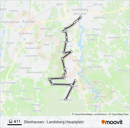 Автобус A11: карта маршрута