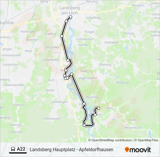 Автобус A22: карта маршрута