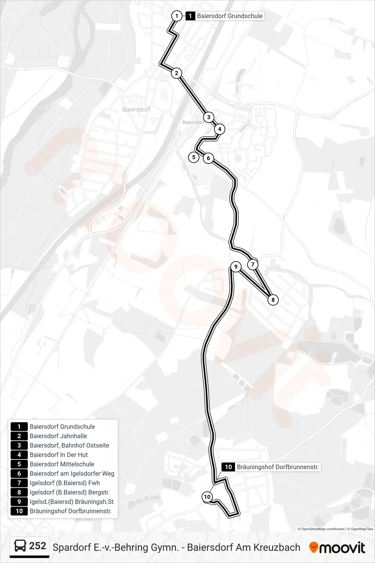 Linie 252 (Bus) Richtung Bräuningshof: Route und Haltestellen auf der Karte