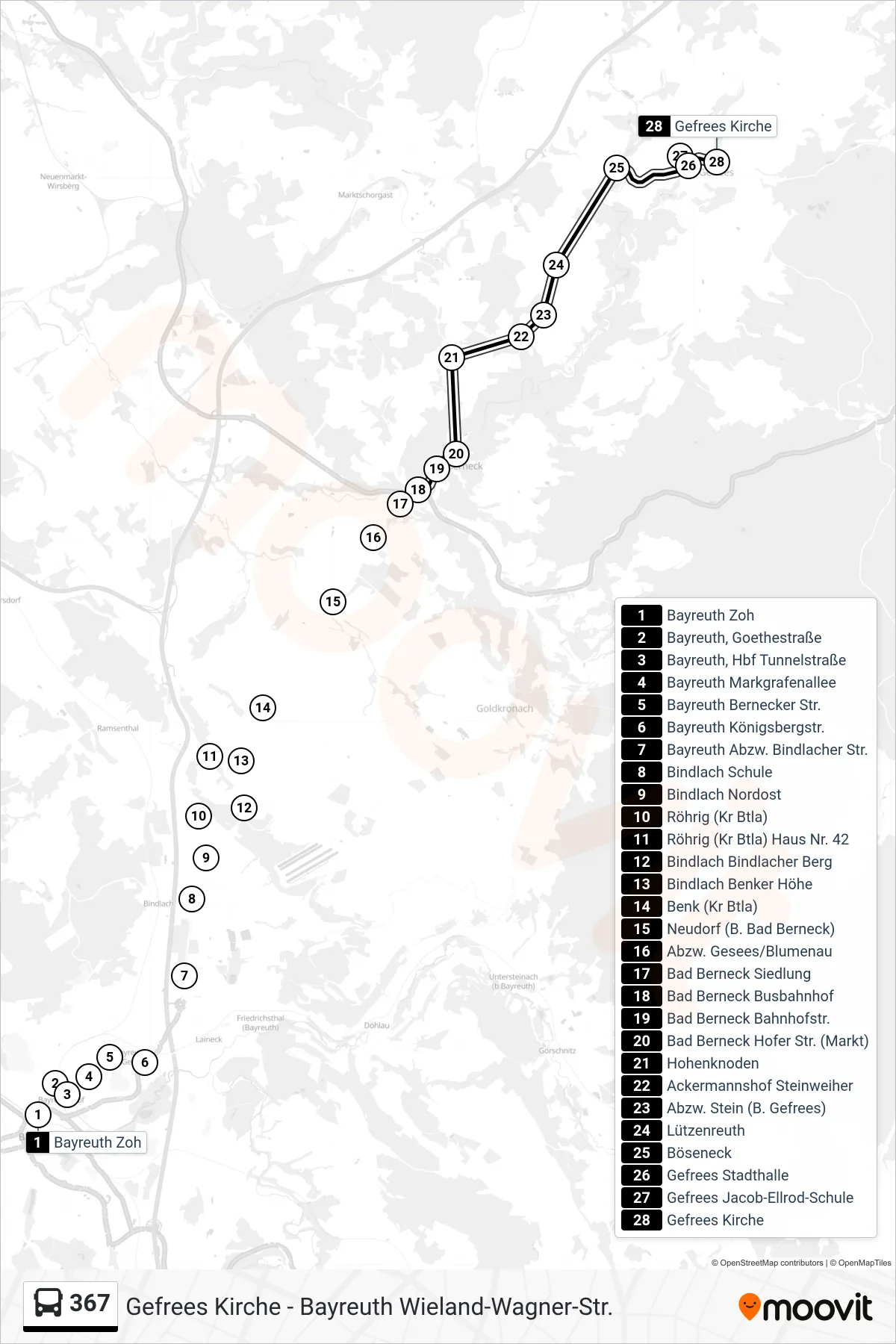 367 bus Line (Gefrees) route and stops on a map