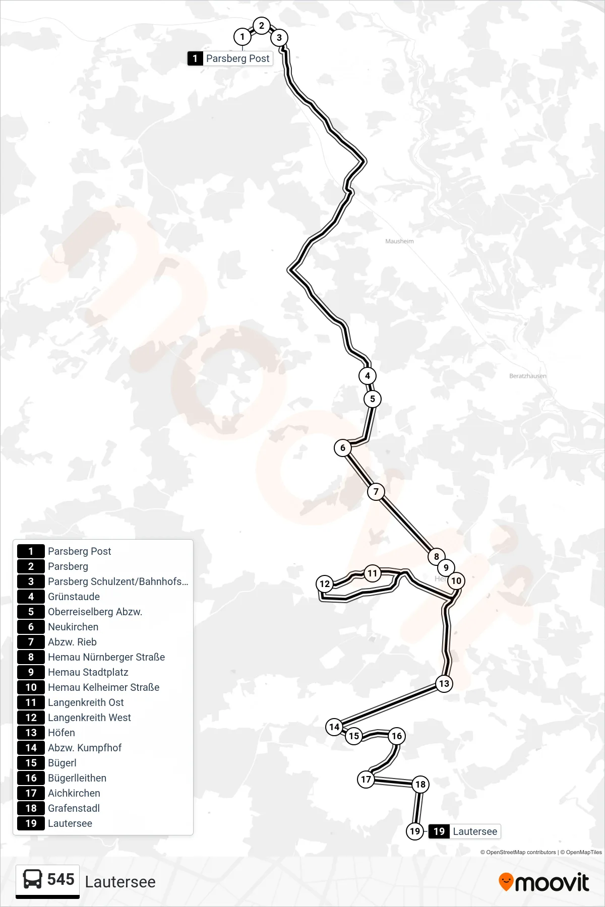 Linie 545 (Bus) Richtung Lautersee: Route und Haltestellen auf der Karte