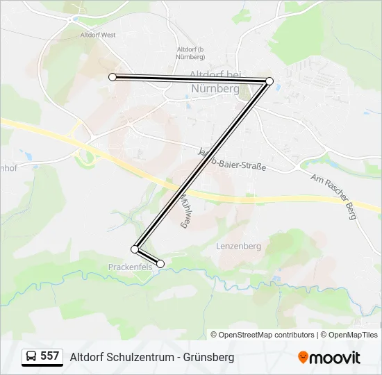557 Bus Line Map